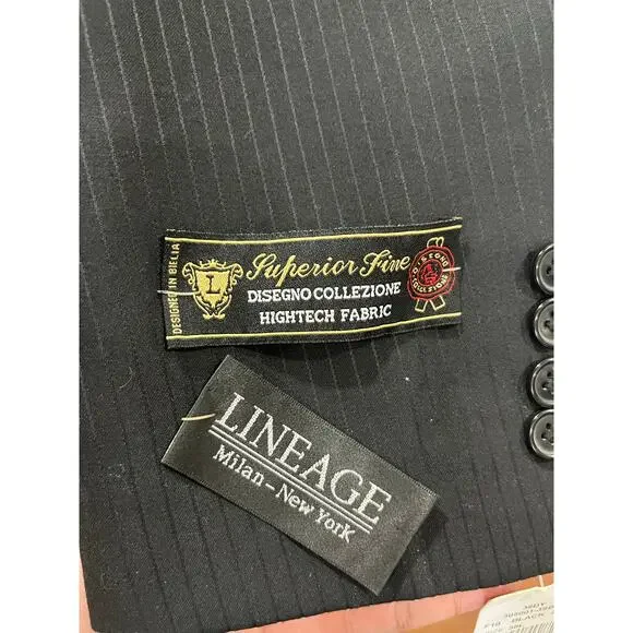 Mens Lineage Black Striped Suit Size 56L NEW